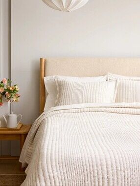 NWOT Quince Organic Cotton Channel Stitch Set King /Cal King Undyed Minimalist